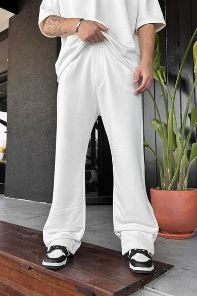 Beyaz 350GSM OUTPLENTY PREMİUM Paçası Ayarlanabilir Baggy Eşofman