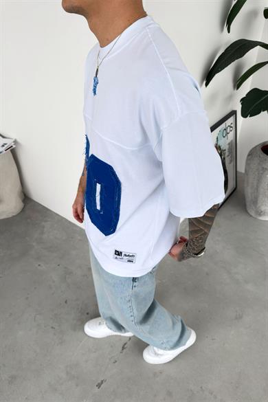 Beyaz 80 Nakışlı Premium Oversize Tişört
