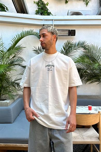 Beyaz Amsterdam Nakış Detay PM Oversize Tişört