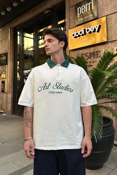 Beyaz Art Garment EE Oversize Polo Yaka Tişört