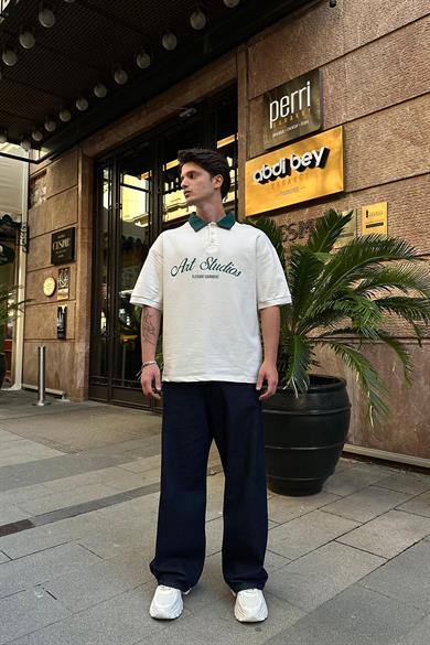 Beyaz Art Garment EE Oversize Polo Yaka Tişört