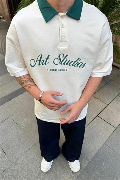 Beyaz Art Garment EE Oversize Polo Yaka Tişört