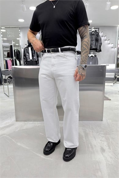 Beyaz Basic Baggy Pantolon