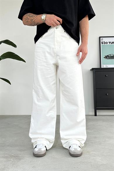 Beyaz Basic Gabardin Ekstra Bol Baggy Pantolon
