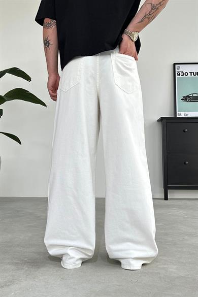 Beyaz Basic Gabardin Ekstra Bol Baggy Pantolon