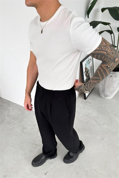 Beyaz Basic Fitilli Relax Fit Tişört