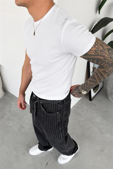 Beyaz Basic Fitilli Relaxed Tişört