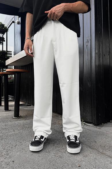 Beyaz Basic Kumaş A9 DL Baggy Pantolon