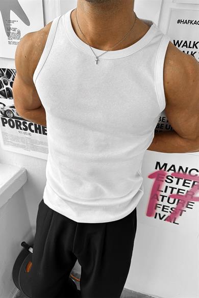 Beyaz Basic Likralı Premium İnce Fitilli Atlet