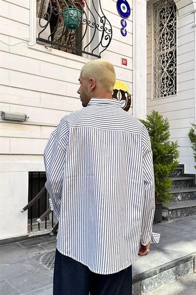 Beyaz Basic Nakış Detay DAD Oversize Gömlek