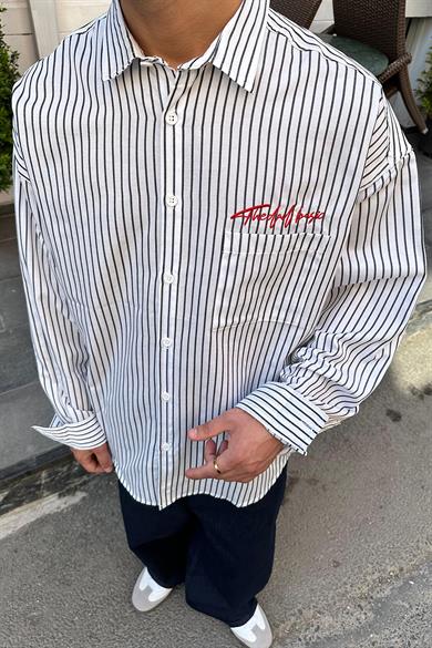 Beyaz Basic Nakış Detay DAD Oversize Gömlek