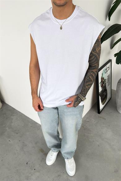 Beyaz Basic Oversize Atlet