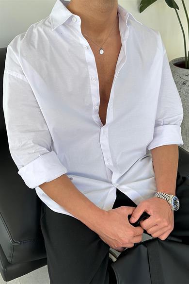 Beyaz Basic Oversize Gömlek