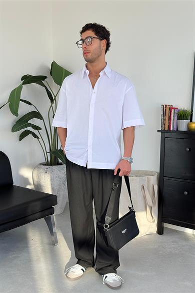 Beyaz Basic Oversize Kısa Kollu Gömlek