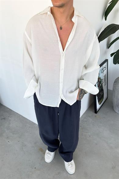 Beyaz Basic Oversize Modal Gömlek