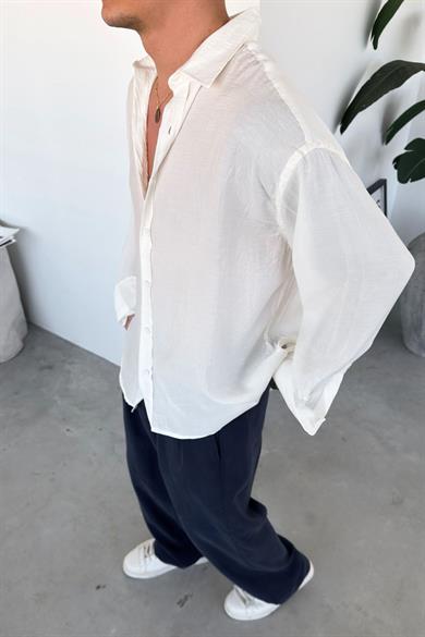 Beyaz Basic Oversize Modal Gömlek