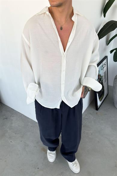Beyaz Basic Oversize Modal Gömlek