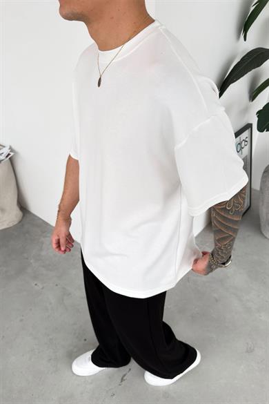 Beyaz Basic Oysh Kumaş Oversize Tişört
