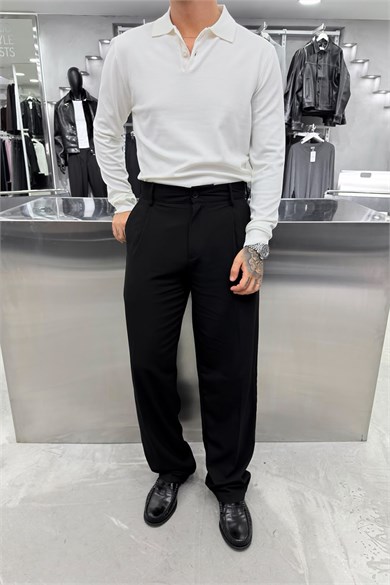 Beyaz Basic Premium Oversize Polo Yaka Tişört