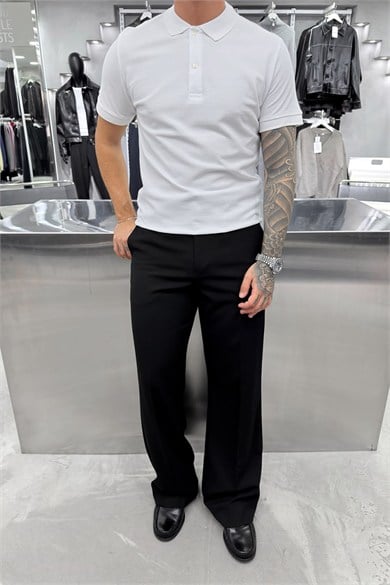 Beyaz Basic Premium Relaxed Polo Yaka Tişört