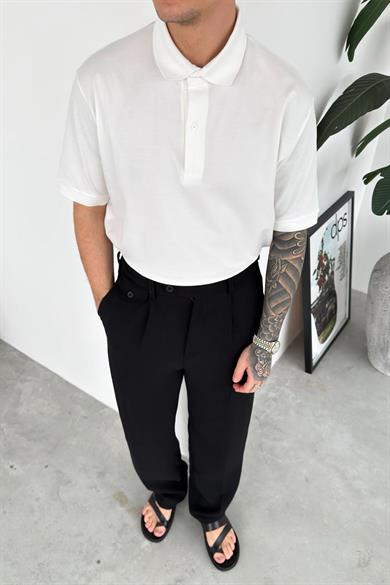 Beyaz Basic Relaxed Polo Yaka Tişört