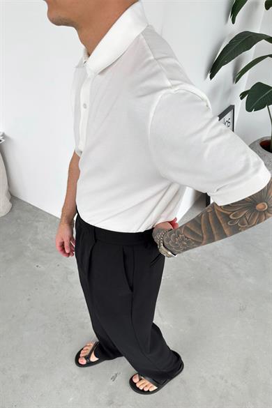 Beyaz Basic Relaxed Polo Yaka Tişört