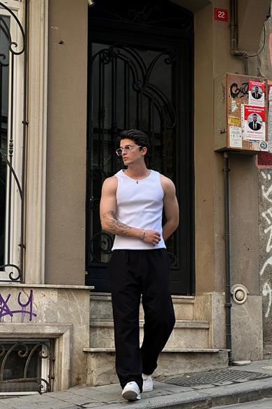 Beyaz Basic Tank Top Full Likralı OP Erkek Atlet Tişört