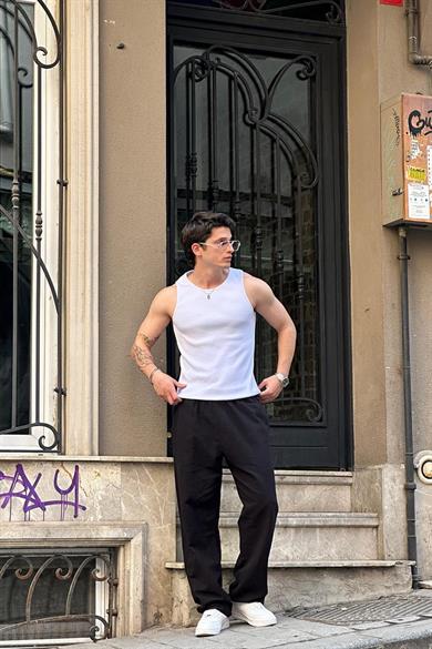 Beyaz Basic Tank Top Full Likralı OP Erkek Atlet Tişört