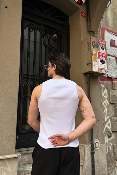 Beyaz Basic Tank Top Full Likralı OP Erkek Atlet Tişört
