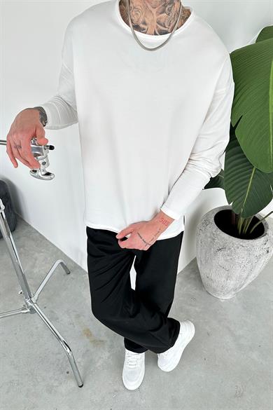 Beyaz Basic Uzun Kollu Oversize Tişört
