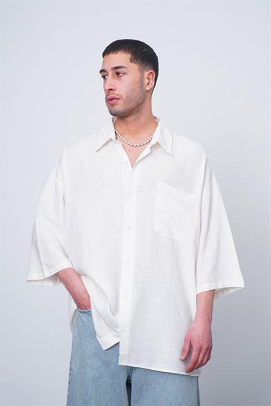 Beyaz Basic Yarım Kollu 1B CH Oversize Gömlek
