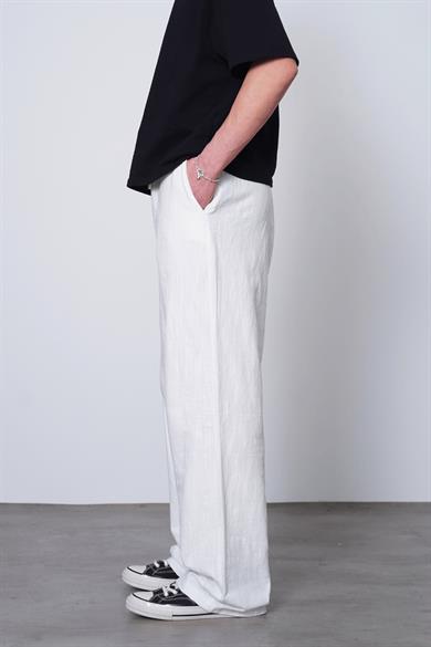 Beyaz Beli İp Detaylı Keten 005 EE Relaxed Gömlek