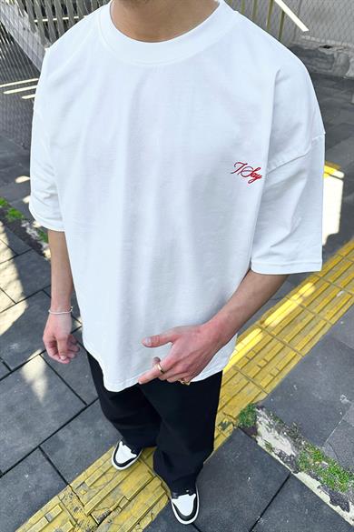 Beyaz Believe What OUTPLENTY PREMİUM Oversize Tişört