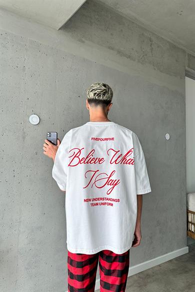 Beyaz Believe What OUTPLENTY PREMİUM Oversize Tişört