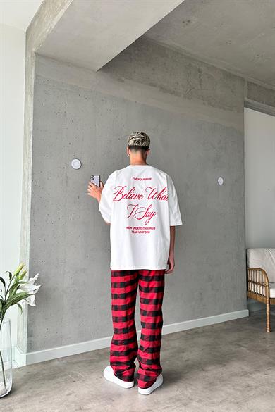 Beyaz Believe What OUTPLENTY PREMİUM Oversize Tişört