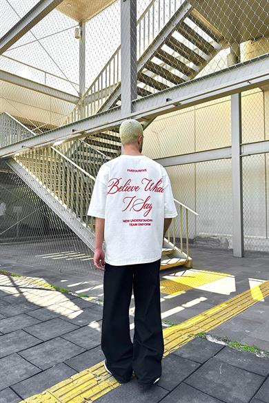 Beyaz Believe What OUTPLENTY PREMİUM Oversize Tişört