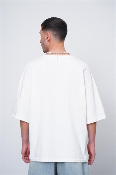 Beyaz Beyaz Fırça Kumaş Basic Rose CH Oversize Tişört