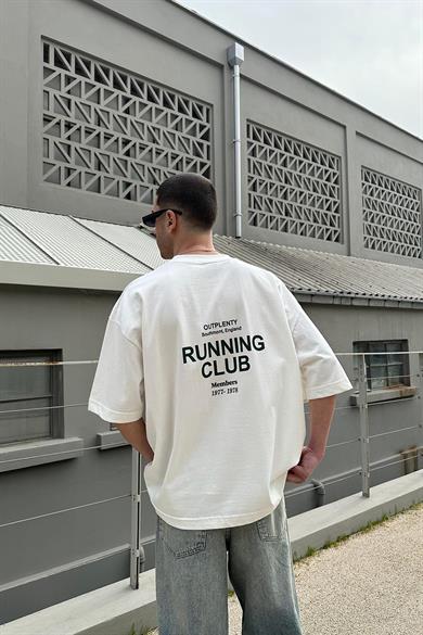 Beyaz Beyaz Running Club OUTPLENTY PREMİUM Oversize Tişört