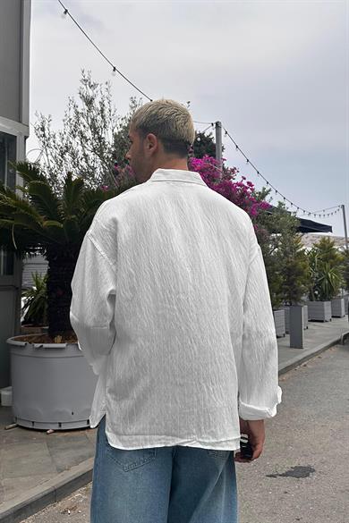 Beyaz Çizgi Detaylı 3N GO Oversize Gömlek