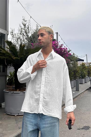 Beyaz Çizgi Detaylı 3N GO Oversize Gömlek