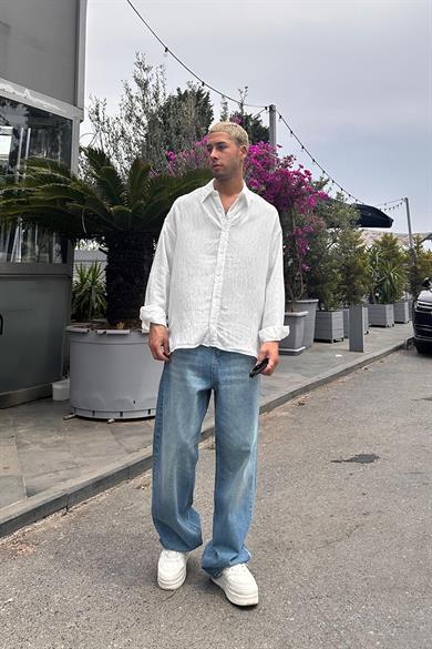 Beyaz Çizgi Detaylı 3N GO Oversize Gömlek