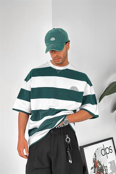 Beyaz Çizgili Minimal Designed EE Oversize Tişört