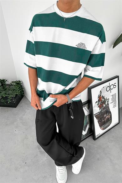 Beyaz Çizgili Minimal Designed EE Oversize Tişört