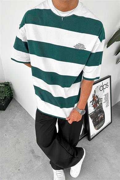 Beyaz Çizgili Minimal Designed EE Oversize Tişört