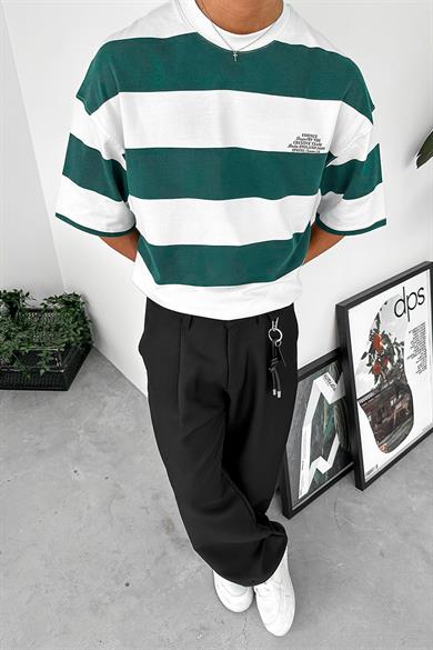 Beyaz Çizgili Minimal Designed EE Oversize Tişört