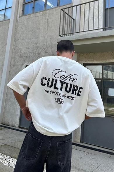 Beyaz Coffee Culture OUTPLENTY PREMİUM Oversize Tişört