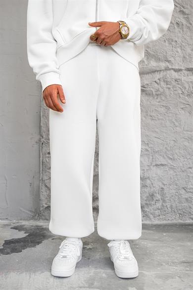 Beyaz Cozy Basic Paça Lastik Oversize Eşofman