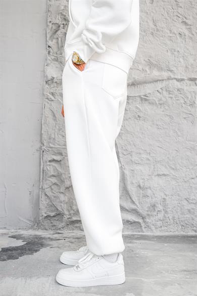 Beyaz Cozy Basic Paça Lastik Oversize Eşofman
