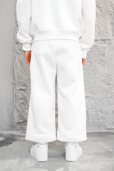 Beyaz Cozy Basic Paça Lastik Oversize Eşofman