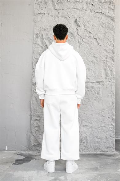Beyaz Cozy Basic Tam Fermuar Oversize Sweatshirt